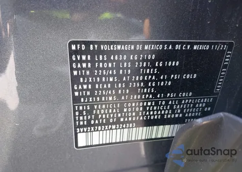 2023 Volkswagen Taos 1.5T Sel z USA, uszkodzony, nr VIN 3VV2X7B2XPM324383